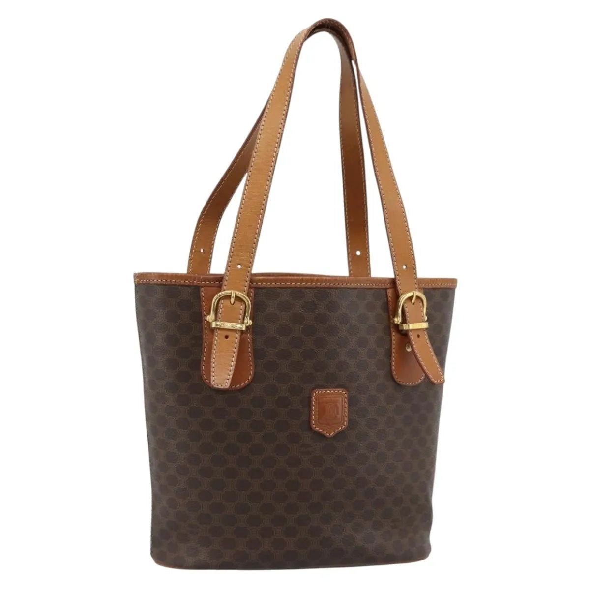 Celine Vintage Macadam Canvas And Leather Brown Canvas Tote Bag Bag (Pre-Owned)