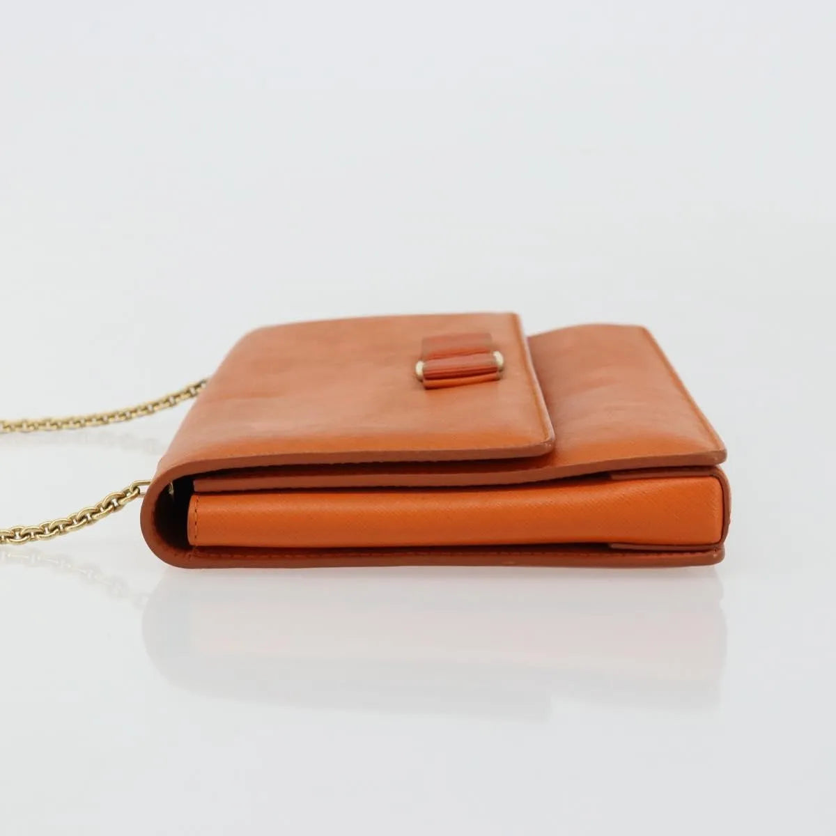 Salvatore Ferragamo Vara Bow Chain Clutch Leather Orange Leather Shoulder Bag Bag (Pre-Owned)