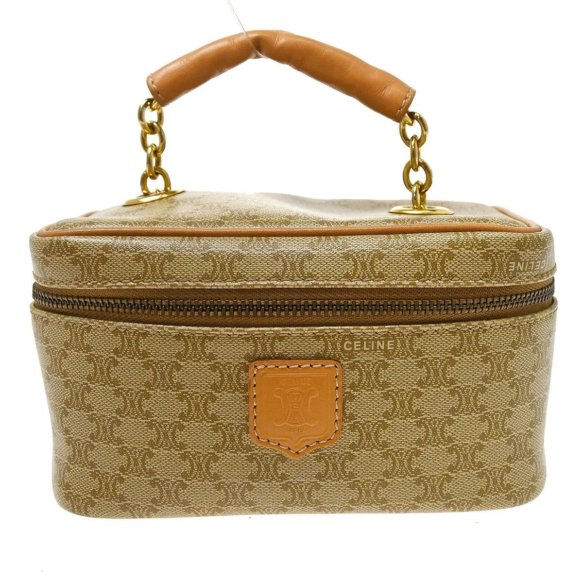 Celine Top Handle Vanity Box Leather Beige Pvc Handbag (Pre-Owned)