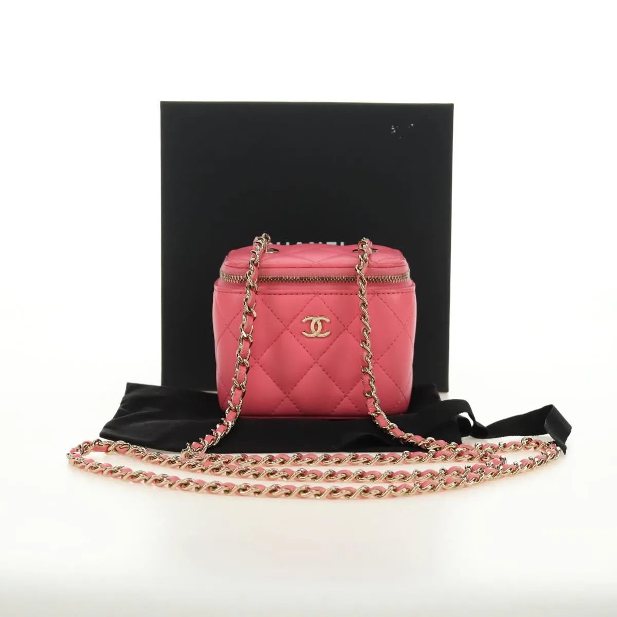 Chanel Classic Vanity Case With Chain Quilted Lambskin Pink Leather Handbag (Pre-Owned)
