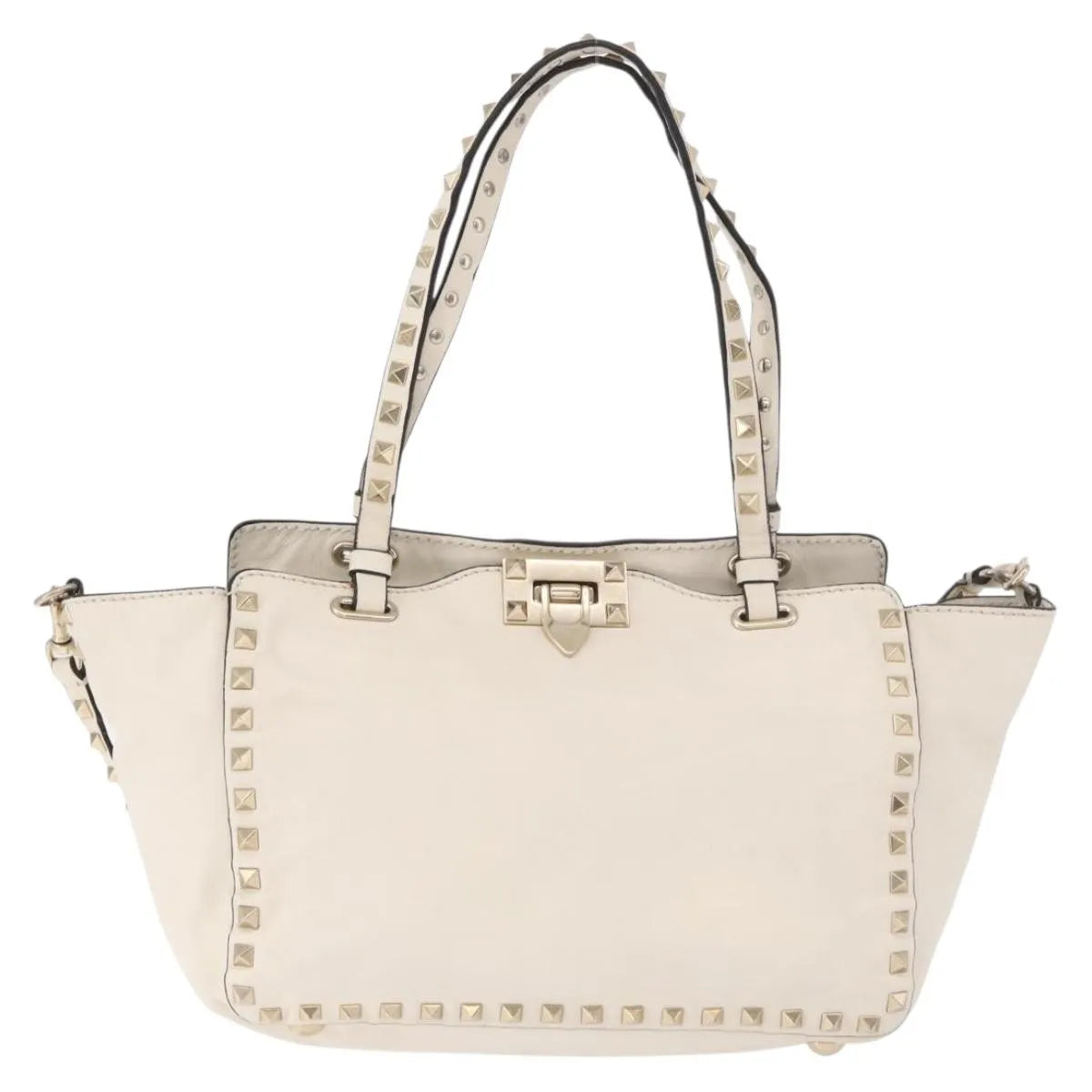 Valentino Garavani Rockstud Tote Soft Leather White Leather Tote Bag Bag (Pre-Owned)