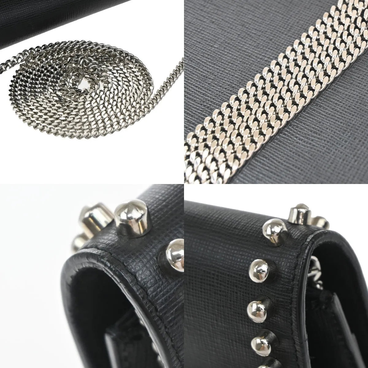 Fendi Karlito Wallet On Chain Studded Saffiano Leather Black Leather Shoulder Bag Bag (Pre-Owned)