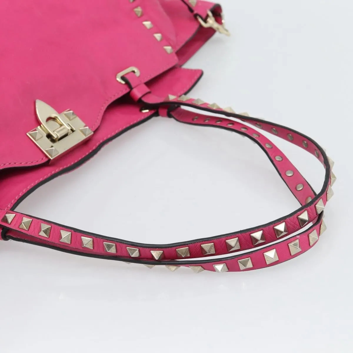 Valentino Garavani Rockstud Tote Textured Leather Pink Leather Tote Bag Bag (Pre-Owned)