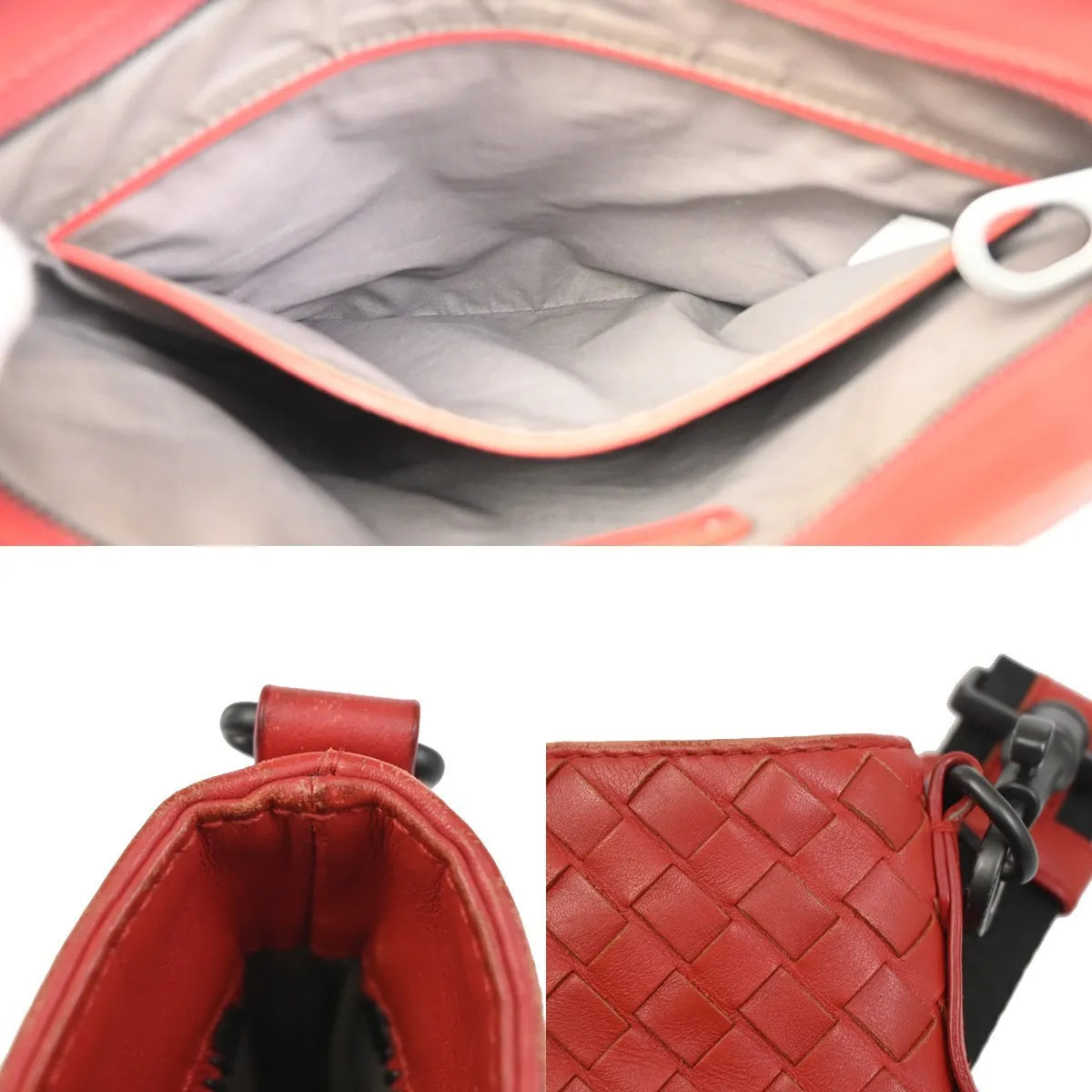 Bottega Veneta Flat Messenger Intrecciato Nappa Red Leather Shoulder Bag Bag (Pre-Owned)