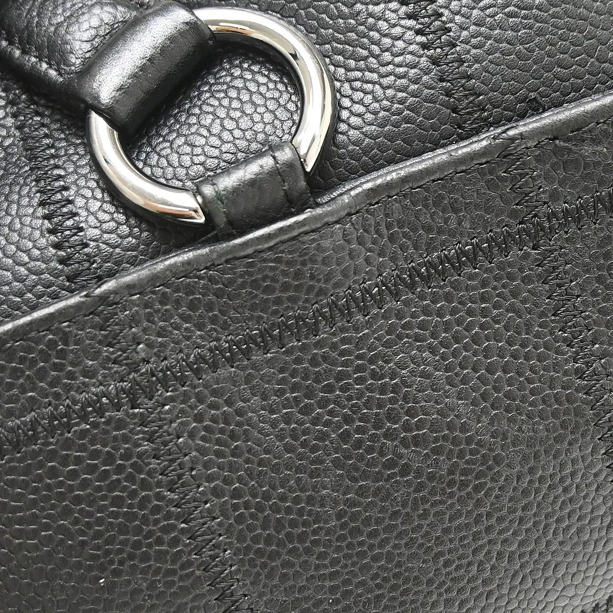Chanel Square Stitch Cc Boston Quilted Caviar Black Leather Handbag (Pre-Owned)