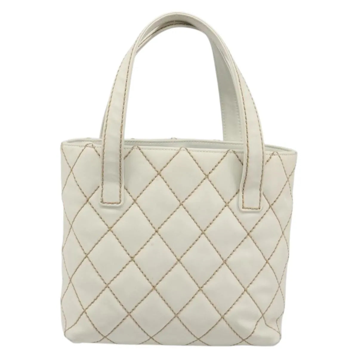 Chanel Surpique Tote Quilted Leather White Leather Tote Bag Bag (Pre-Owned)