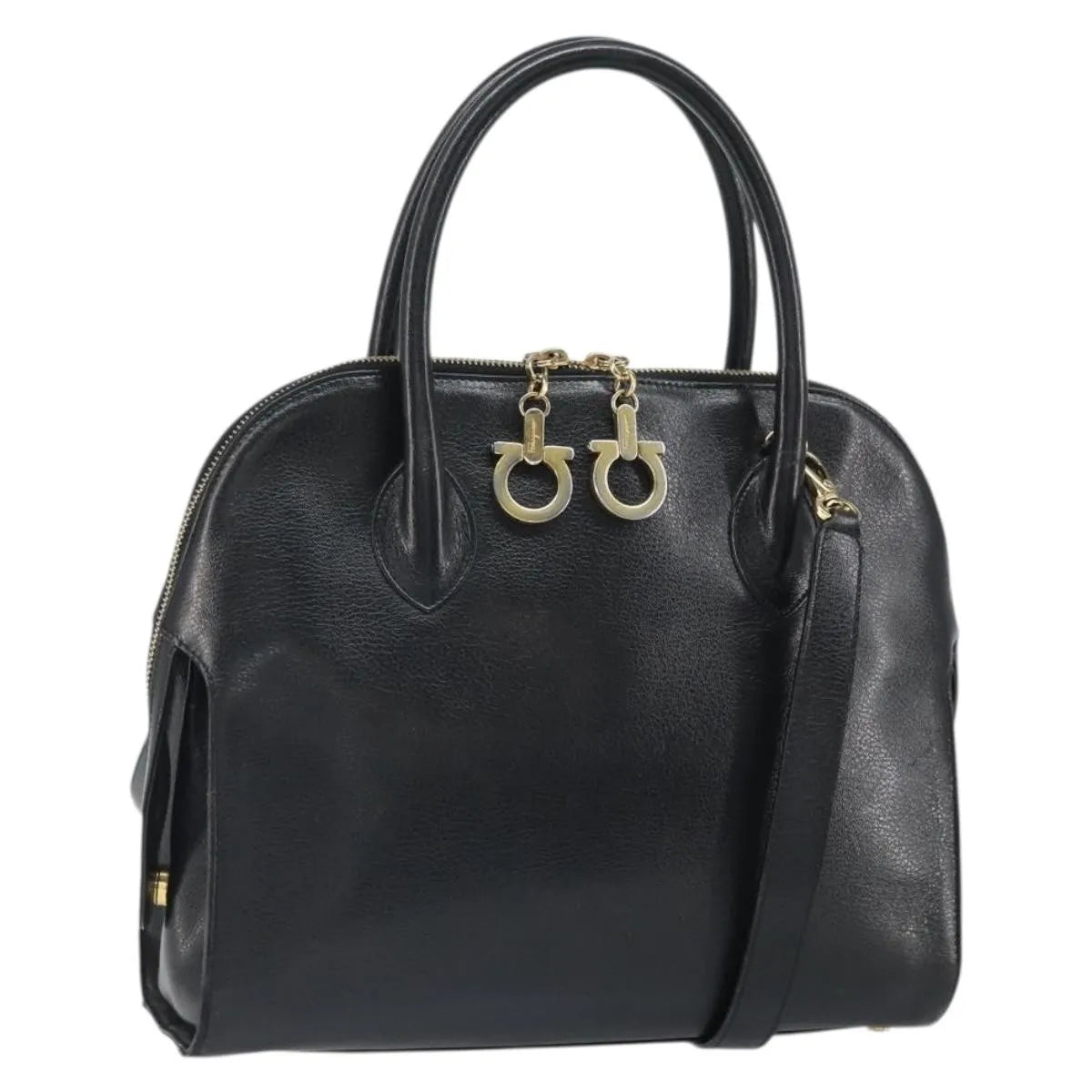 Salvatore Ferragamo Gancini Leather Black Leather Shoulder Bag Bag (Pre-Owned)