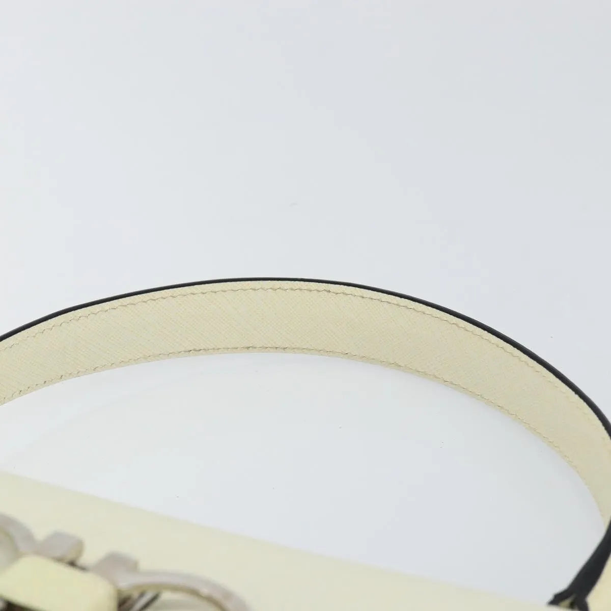 Salvatore Ferragamo Double Gancini Top Handle Saffiano Leather White Leather Handbag (Pre-Owned)