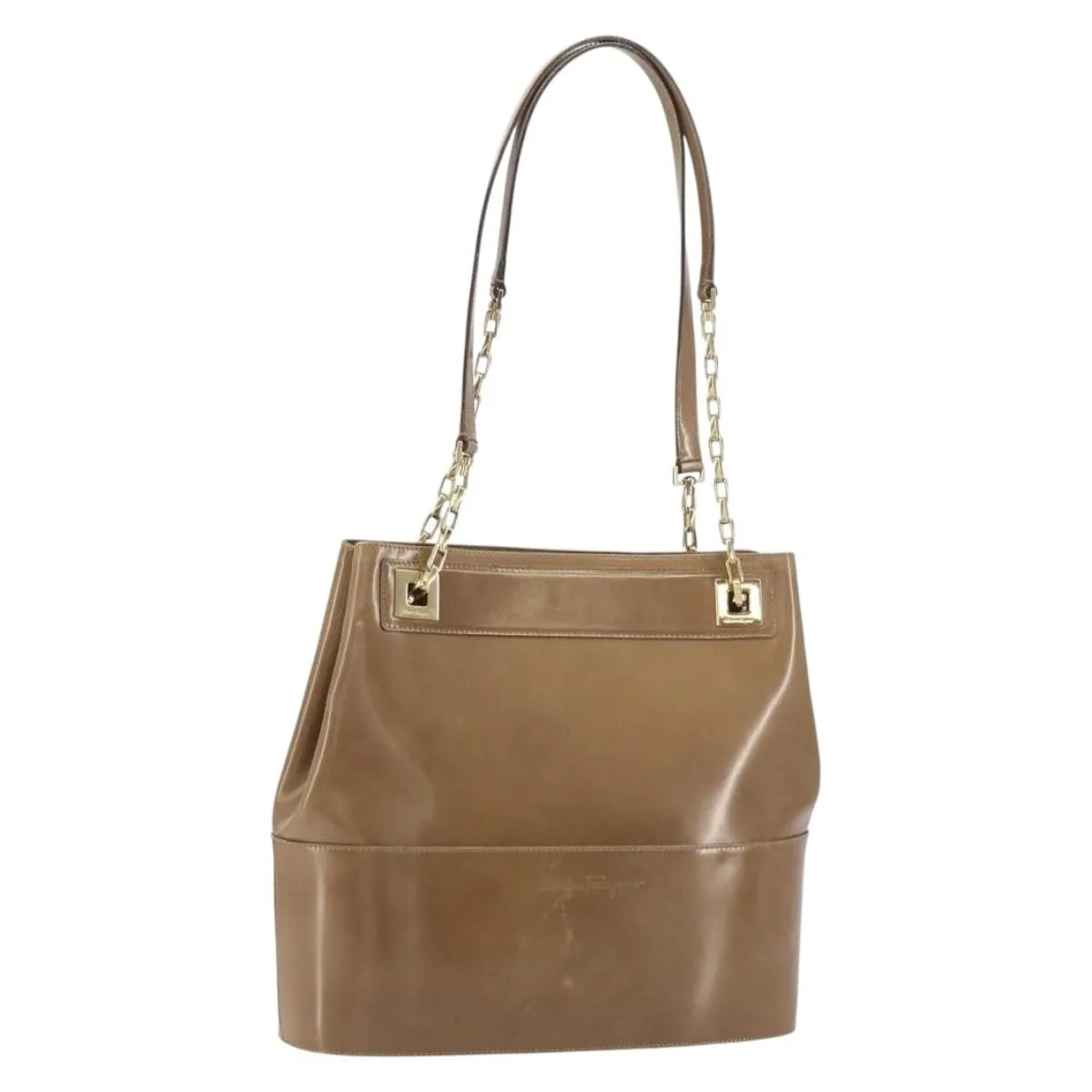 Salvatore Ferragamo Vintage Chain Patent Leather Beige Patent_Leather Shoulder Bag Bag (Pre-Owned)