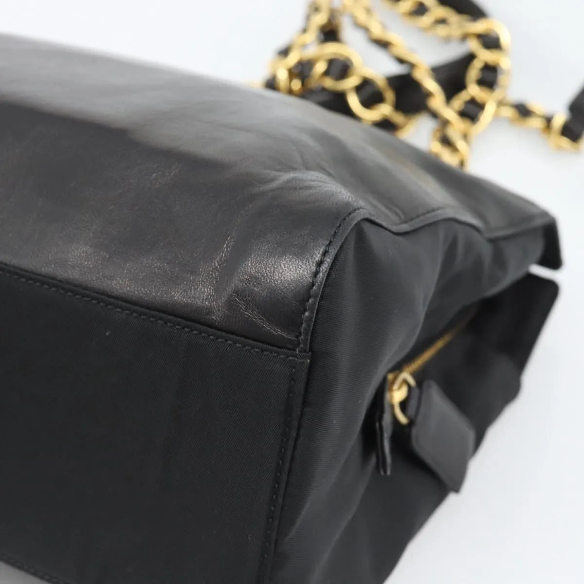 Prada Vintage Nappa Chain Tote Leather Black Leather Shoulder Bag Bag (Pre-Owned)