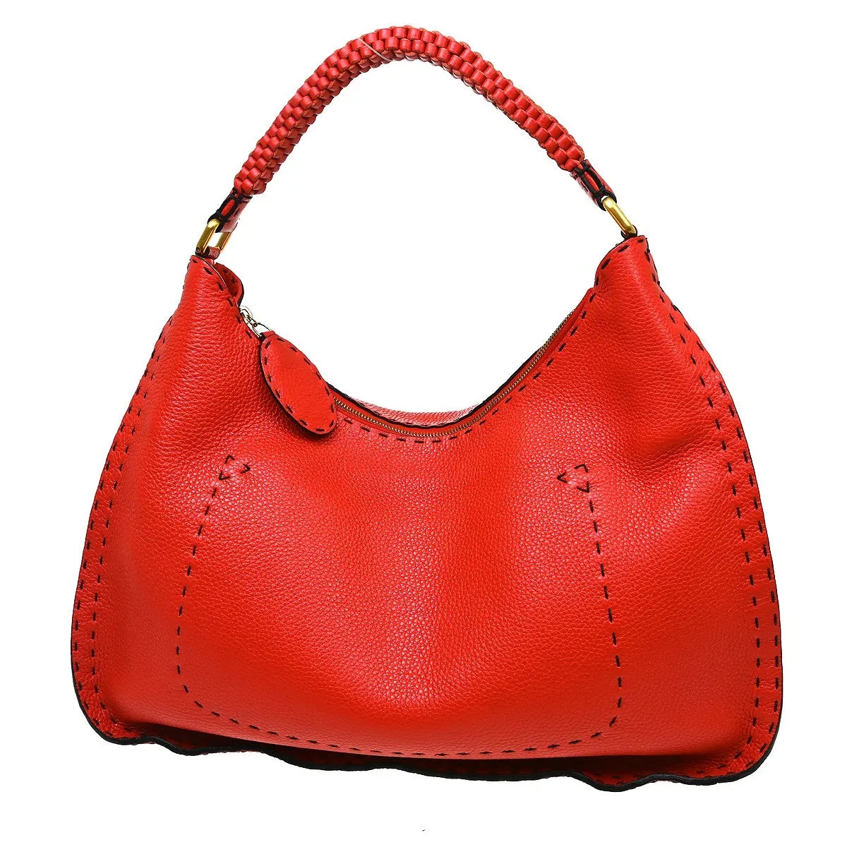 Fendi Selleria Logo Hobo Leather Red Leather Handbag (Pre-Owned)
