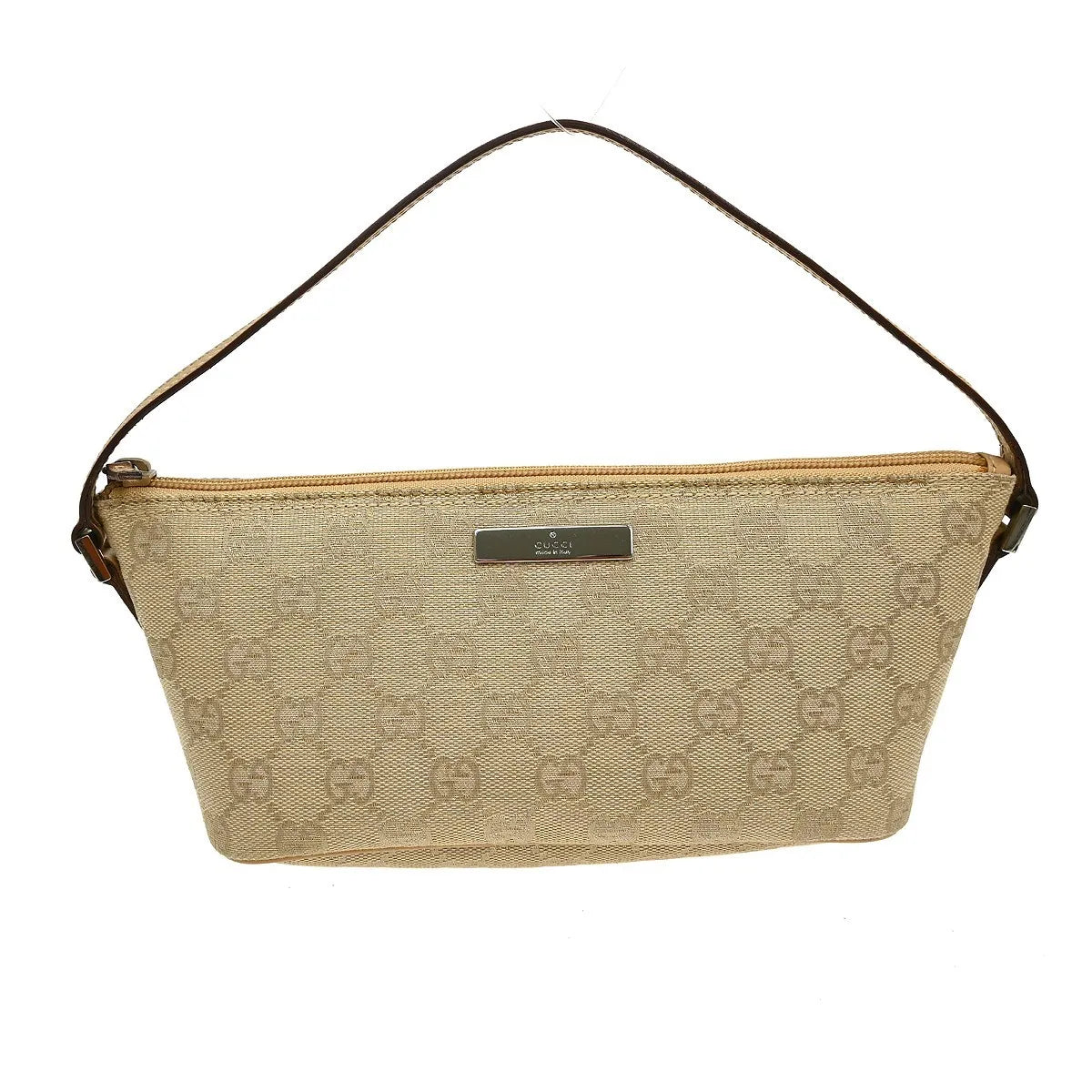 Gucci Web Boat Pochette Gg Canvas Beige Canvas Handbag (Pre-Owned)