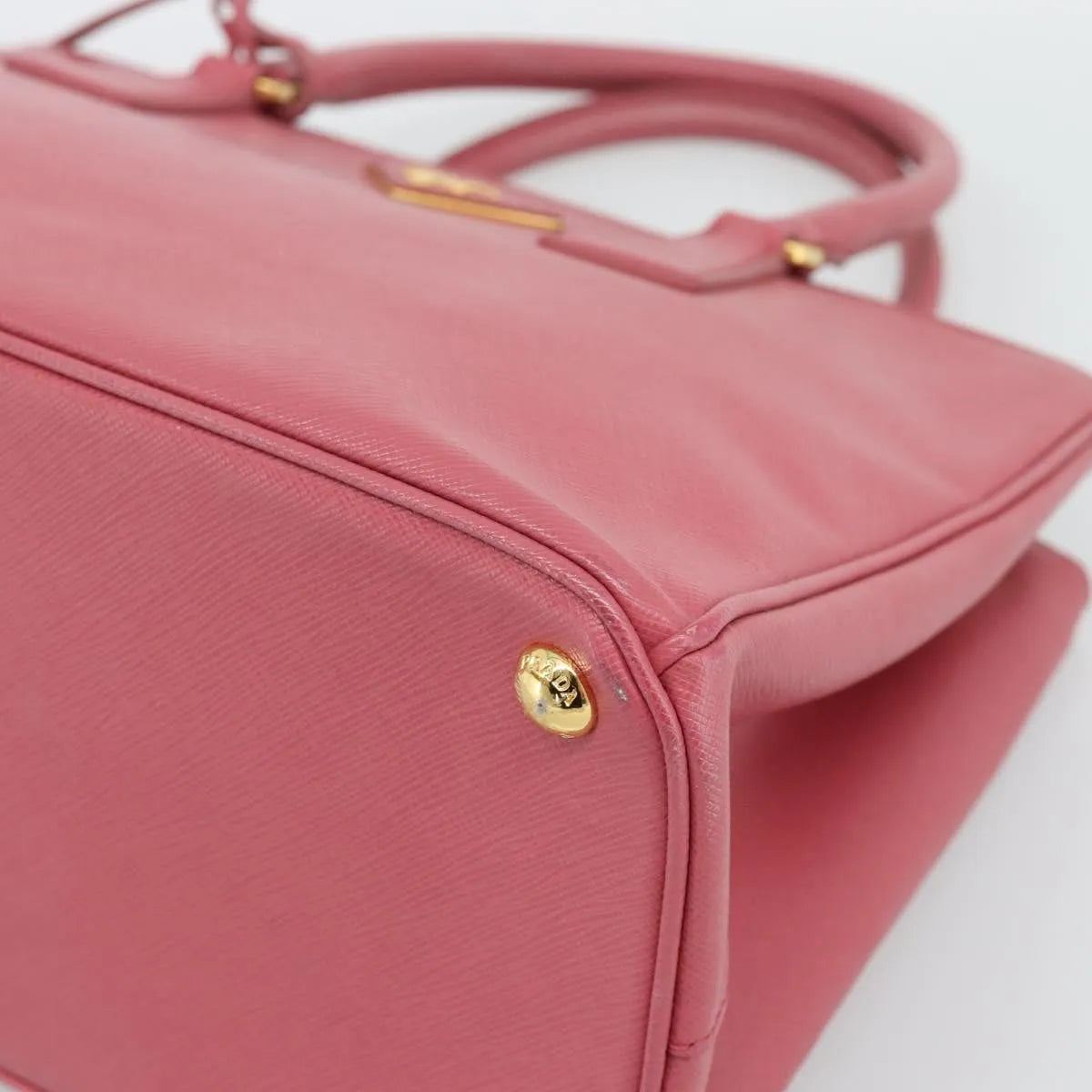 Prada Galleria Double Zip Tote Saffiano Leather Pink Leather Handbag (Pre-Owned)