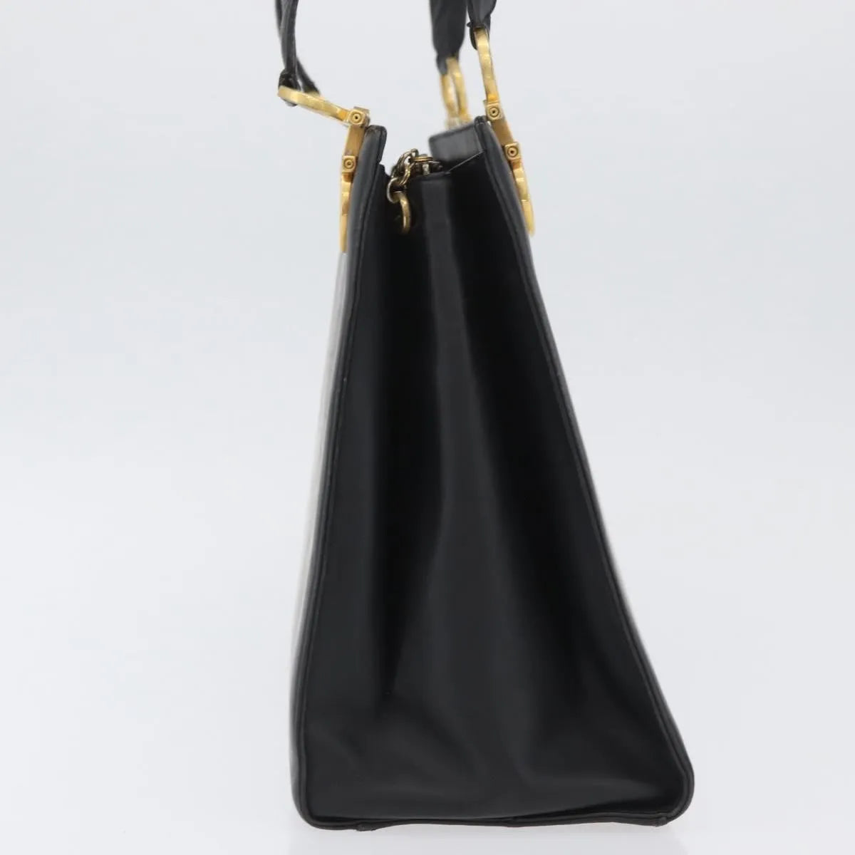 Salvatore Ferragamo Gancini Tote Leather Black Leather Tote Bag Bag (Pre-Owned)