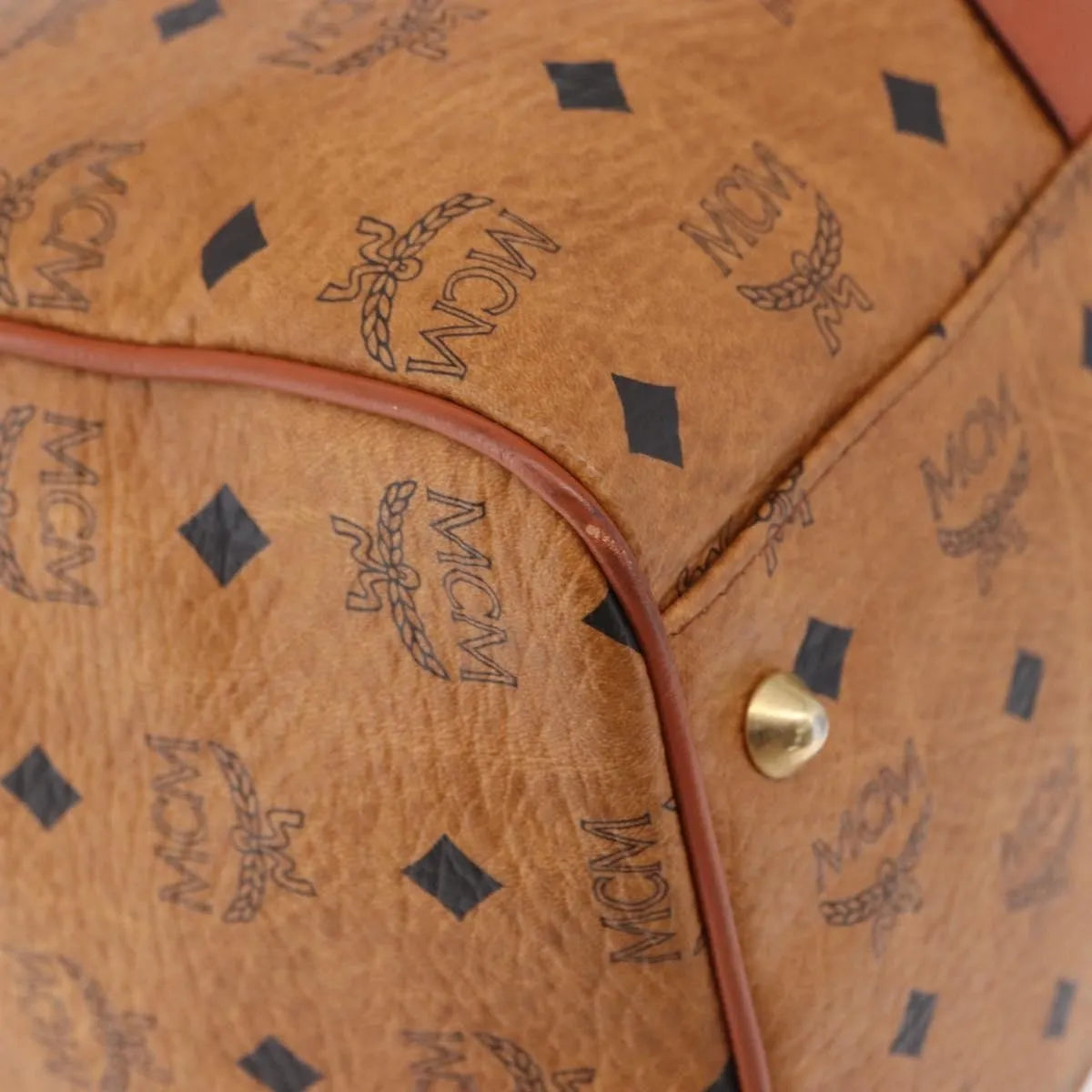 MCM Vicetos Logogram Boston Brown Leather Travel Bag Bag (Pre-Owned)