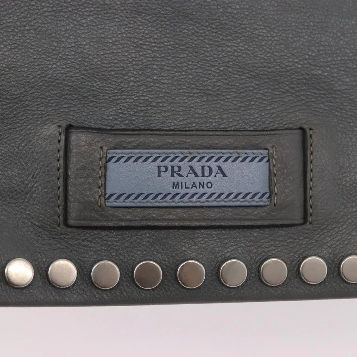 Prada Etiquette Flap Studded Glace Calfskin Gray Leather Shoulder Bag Bag (Pre-Owned)