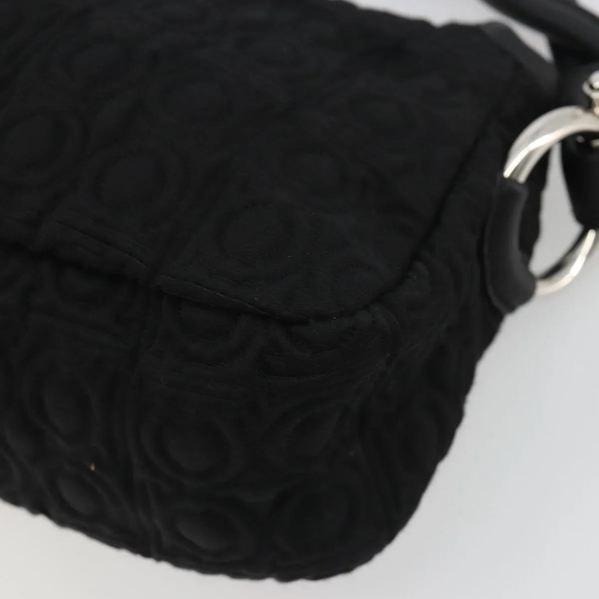 Salvatore Ferragamo Gancini Hobo Leather Black Cotton Handbag (Pre-Owned)