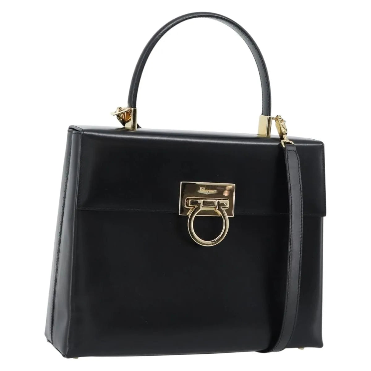 Salvatore Ferragamo Convertible Top Handle Leather Black Leather Handbag (Pre-Owned)