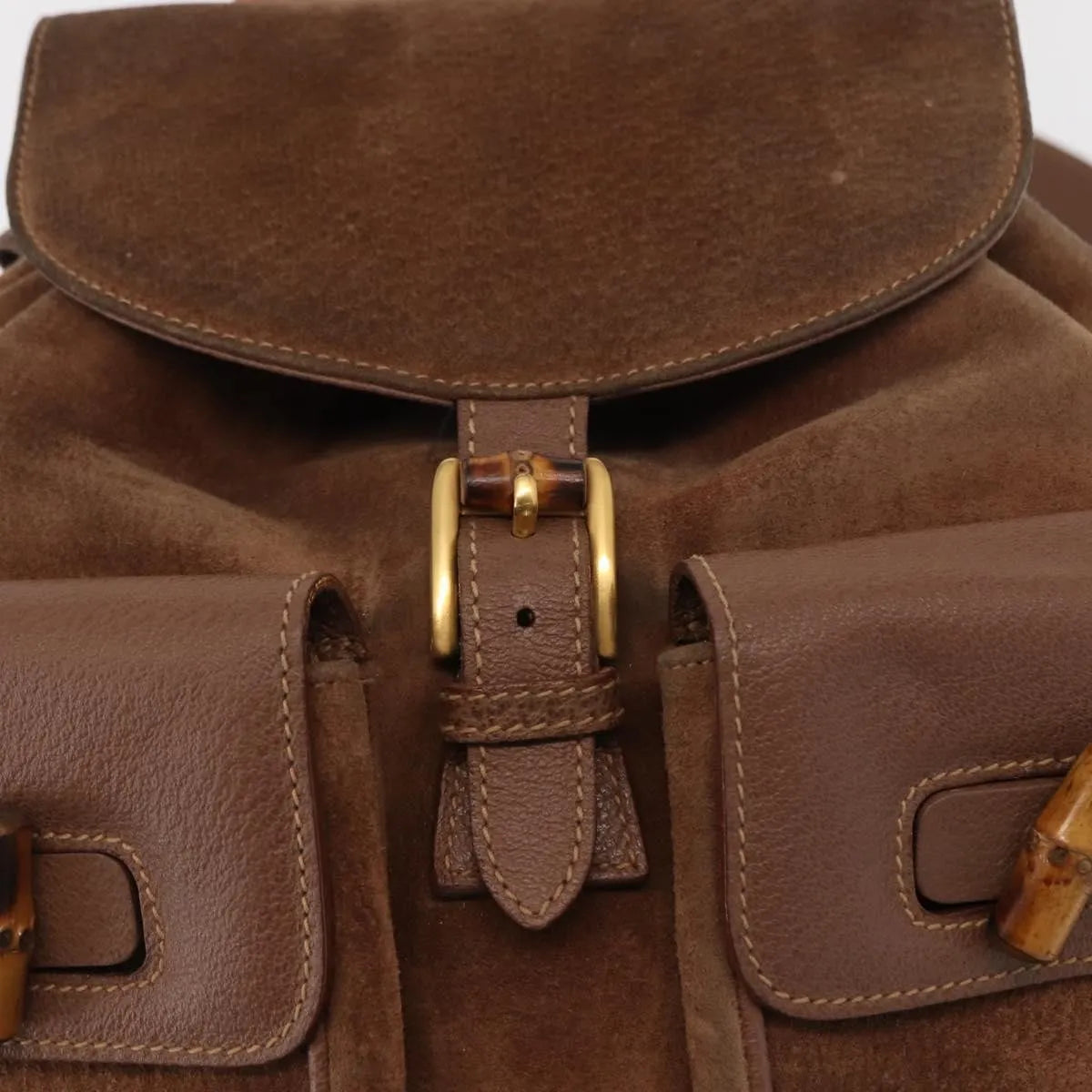 Gucci Vintage Bamboo Suede Brown Suede Backpack Bag (Pre-Owned)