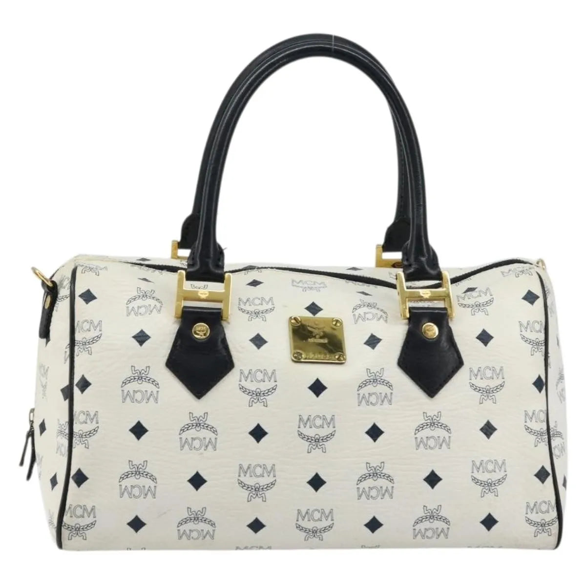 MCM Visetos Logogramme Leather White Leather Handbag (Pre-Owned)