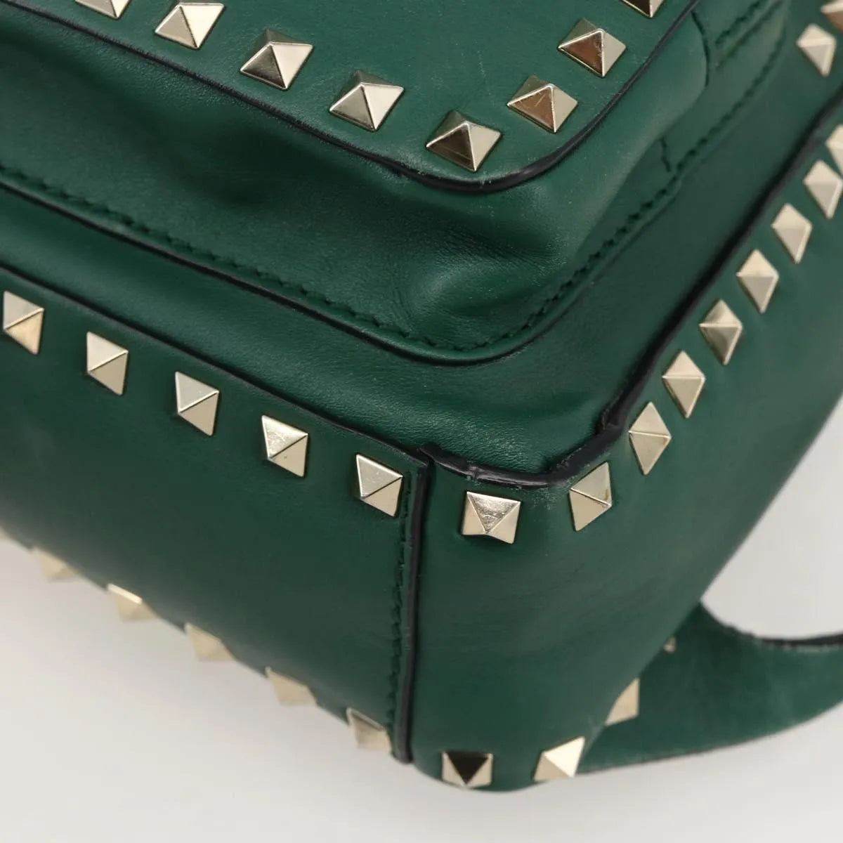 Valentino Garavani Rockstud Leather Green Leather Backpack Bag (Pre-Owned)