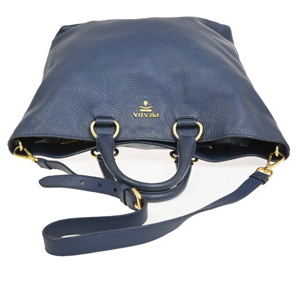 Prada Shopping Tote Vitello Daino Navy Leather Tote Bag Bag (Pre-Owned)