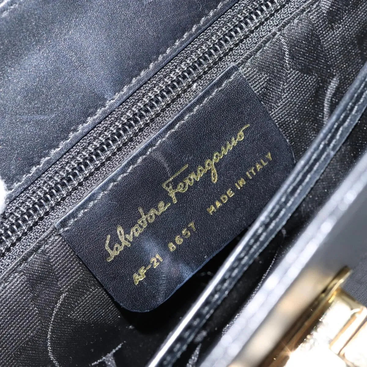 Salvatore Ferragamo Gancini Convertible Top Handle Leather Black Leather Handbag (Pre-Owned)