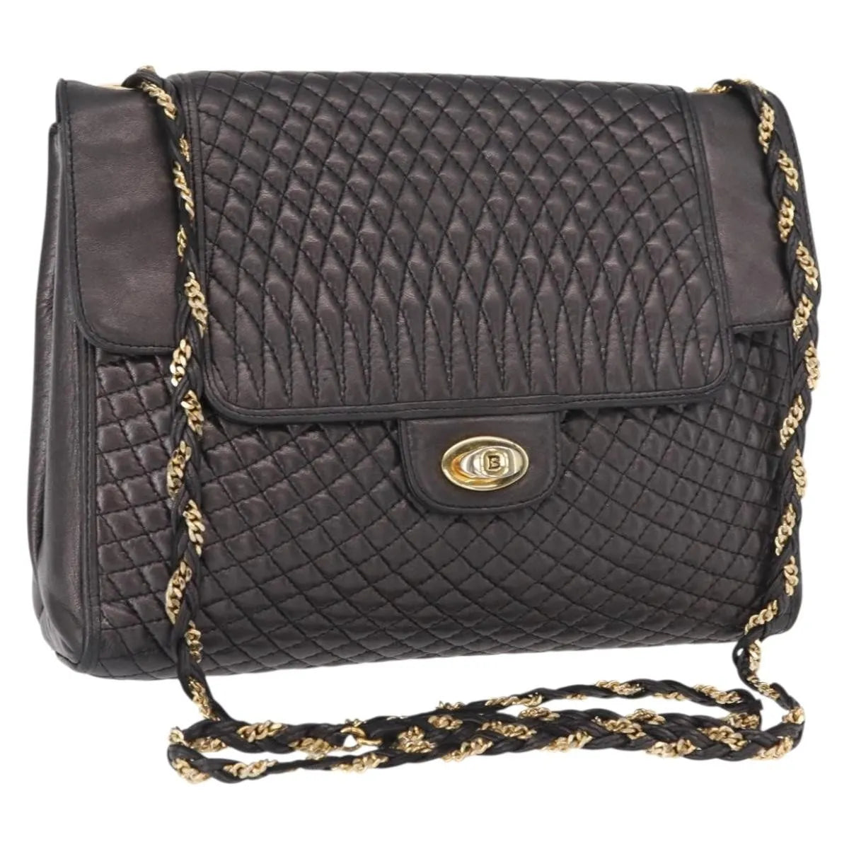 Bally Vintage Chain Quilted Leather Black Leather Shoulder Bag Bag (Pre-Owned)