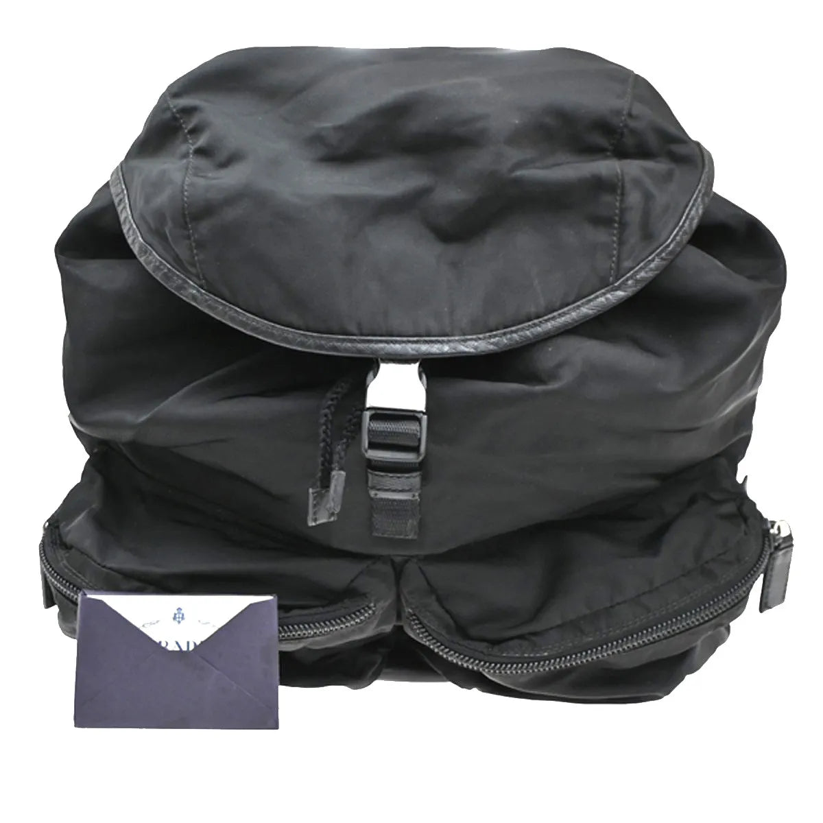 Prada Double Front Pocket Tessuto Black Nylon Backpack Bag (Pre-Owned)