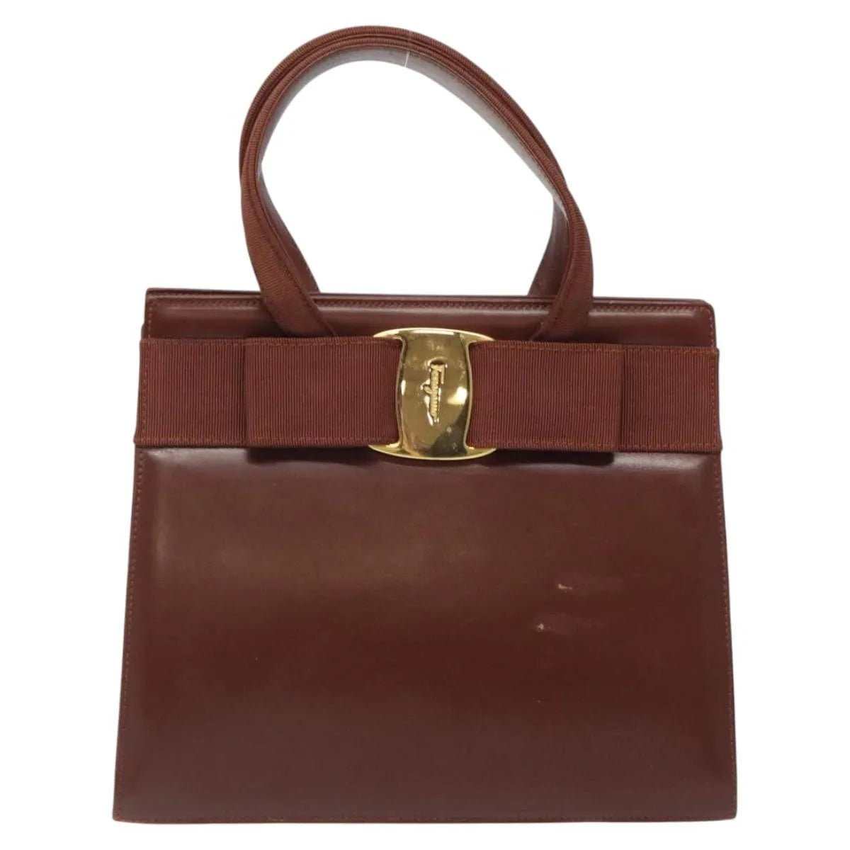 Salvatore Ferragamo Convertible Vara Bow Tote Leather Brown Leather Handbag (Pre-Owned)