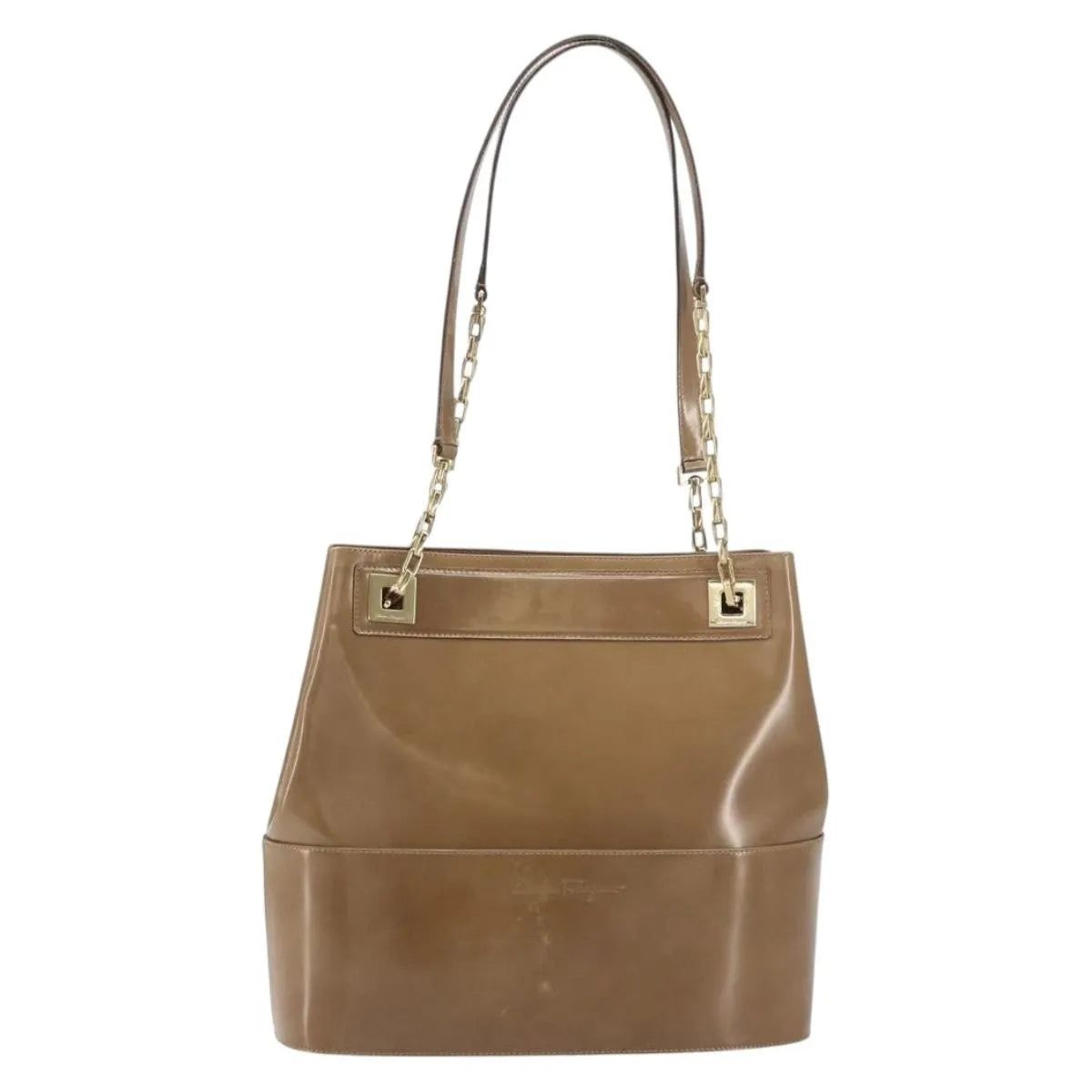 Salvatore Ferragamo Vintage Chain Patent Leather Beige Patent_Leather Shoulder Bag Bag (Pre-Owned)