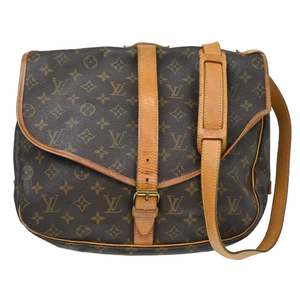 Louis Vuitton Saumur Handbag Monogram Canvas Brown Canvas Shoulder Bag Bag (Pre-Owned)