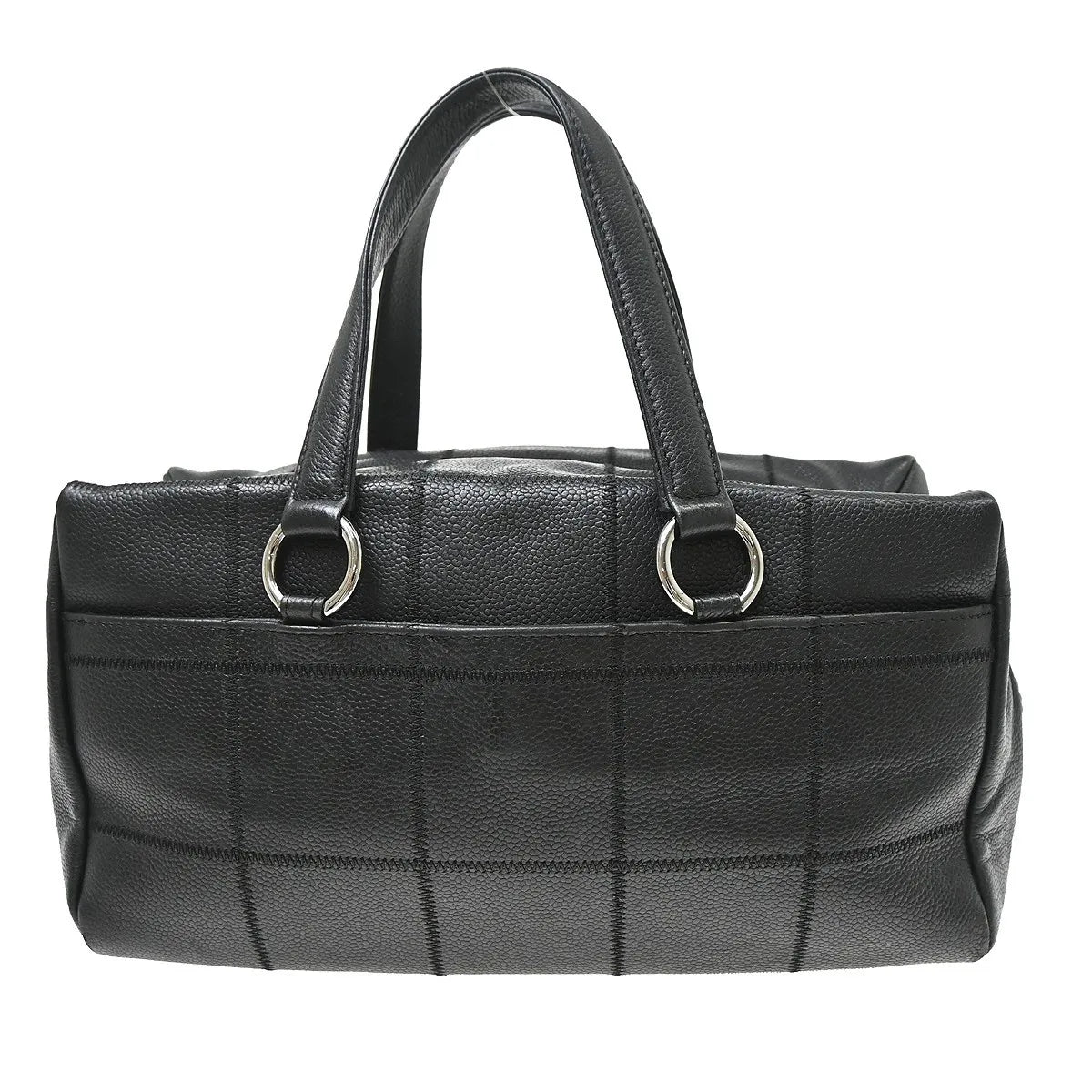 Chanel Square Stitch Cc Boston Quilted Caviar Black Leather Handbag (Pre-Owned)