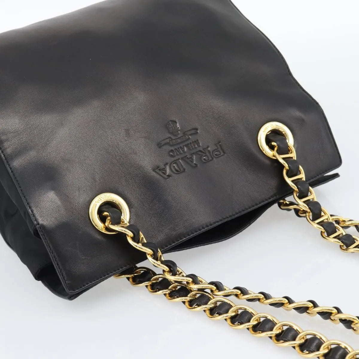 Prada Vintage Nappa Chain Tote Leather Black Leather Shoulder Bag Bag (Pre-Owned)