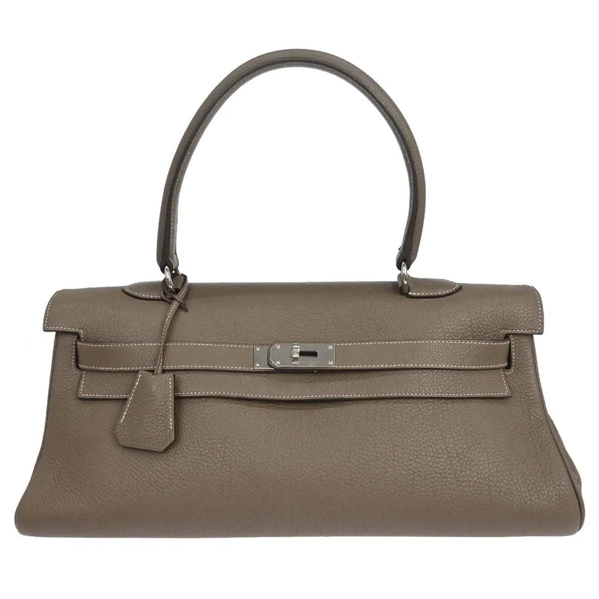 Hermes Shoulder Kelly Clemence Gray Leather Handbag (Pre-Owned)
