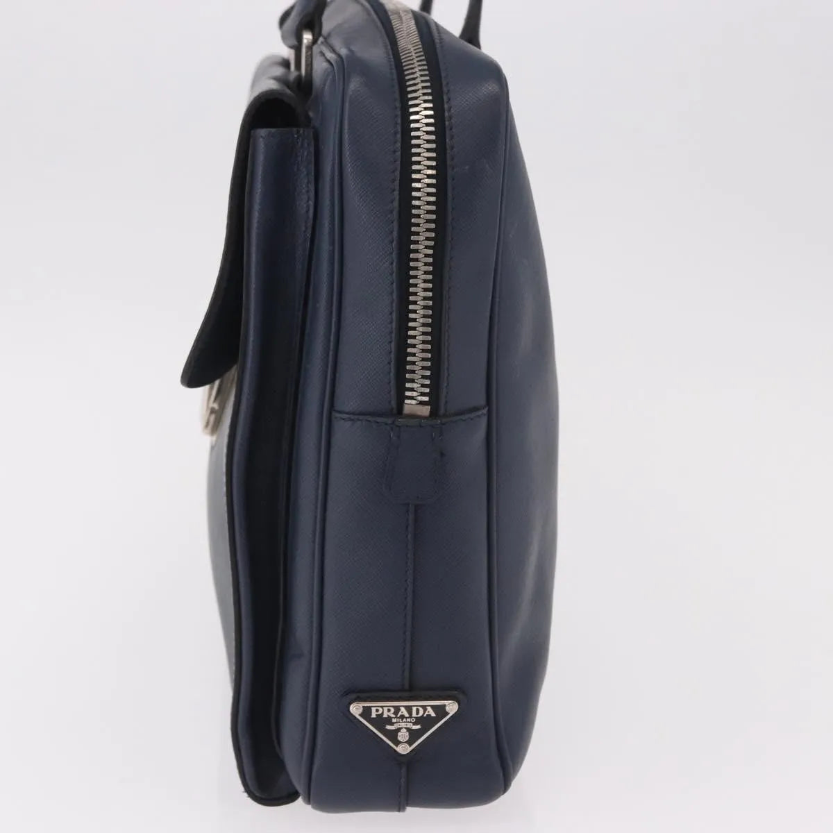 Prada Briefcase Leather Blue Leather Briefcase Bag (Pre-Owned)