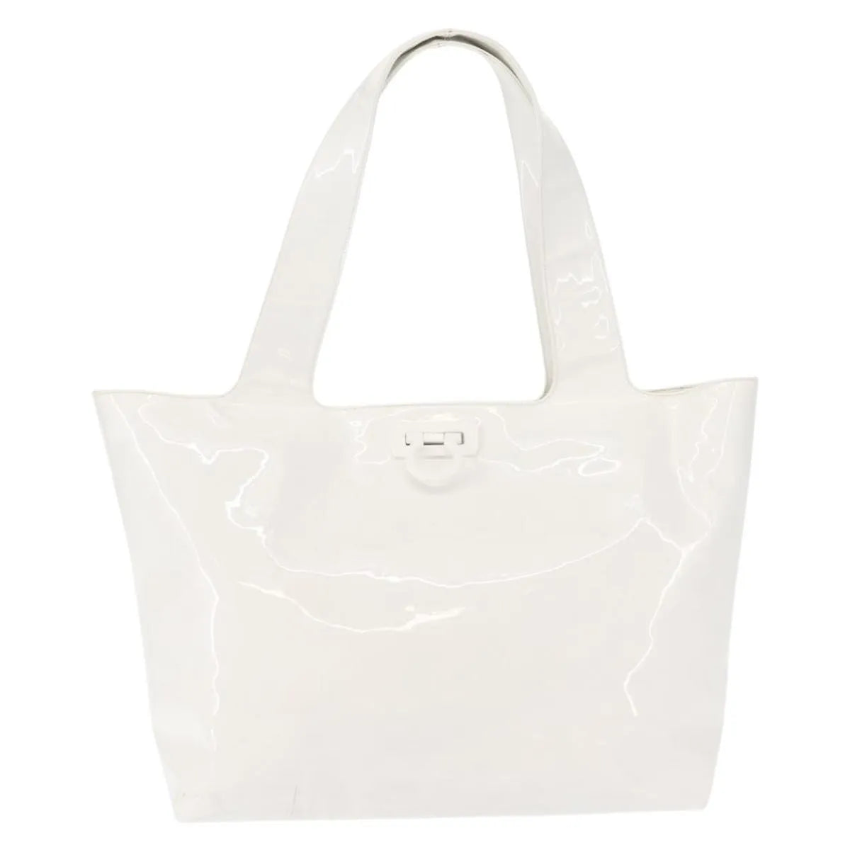 Salvatore Ferragamo Gancini Tote Patent Leather White Patent_Leather Tote Bag Bag (Pre-Owned)