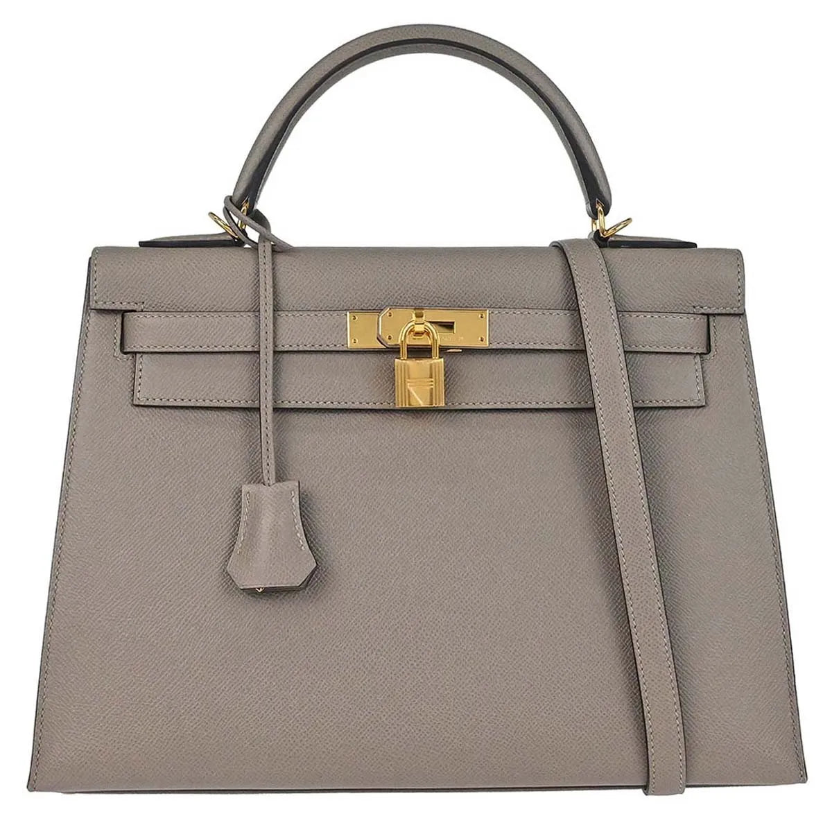 Hermes Kelly Grey Epsom With Gold Hardware Gray Leather Handbag (Pre-Owned)