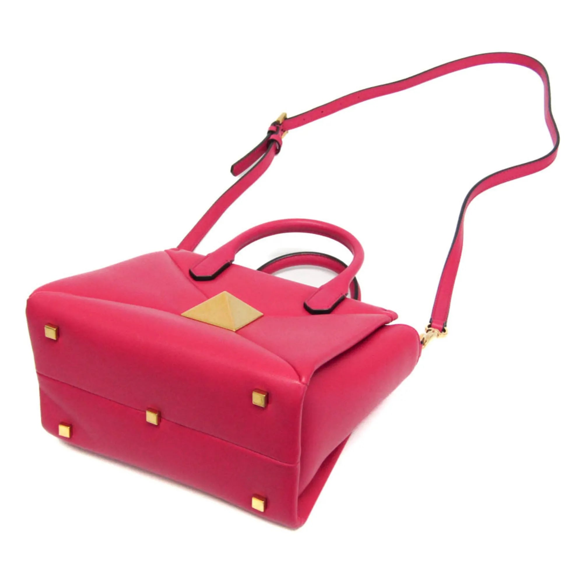Valentino Garavani One Stud Top Handle Leather Pink Leather Handbag (Pre-Owned)