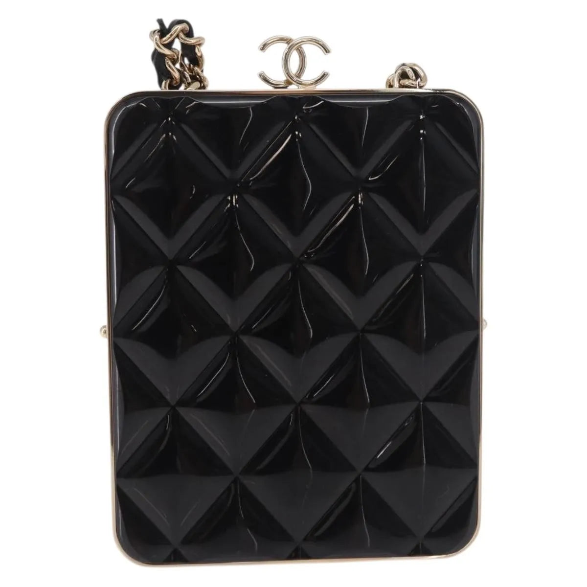 Chanel Cc Frame Clutch With Chain Quilted Lambskin And Plexiglass Black Leather Clutche & Pouche Bag (Pre-Owned)