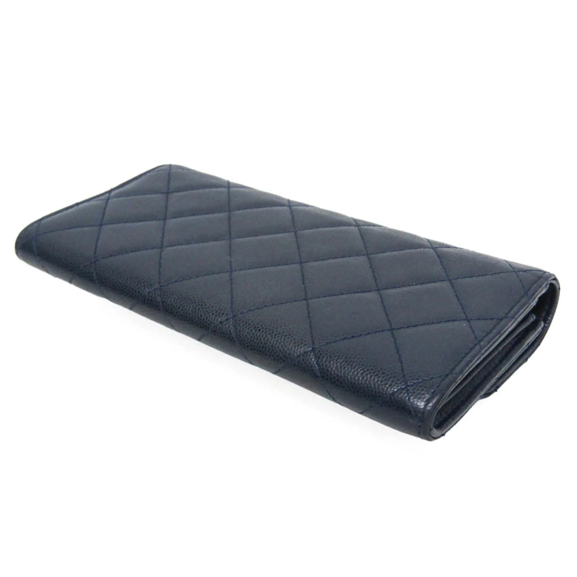 Chanel Matelasse Zippy Cc Navy Calfskin Wallets Accessory (Pre-Owned)