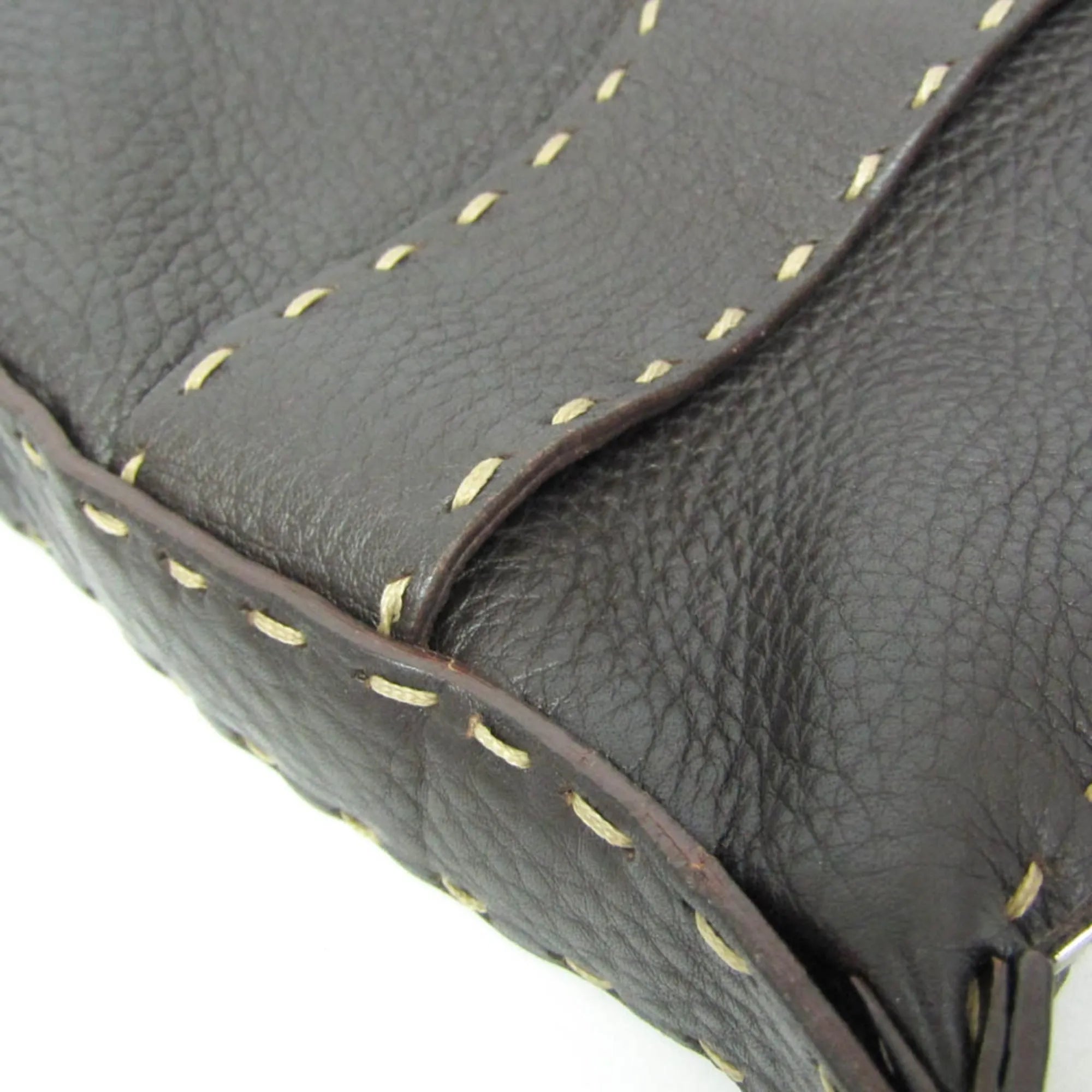 Fendi Vintage Selleria Zip Messenger Leather Brown Leather Shoulder Bag Bag (Pre-Owned)