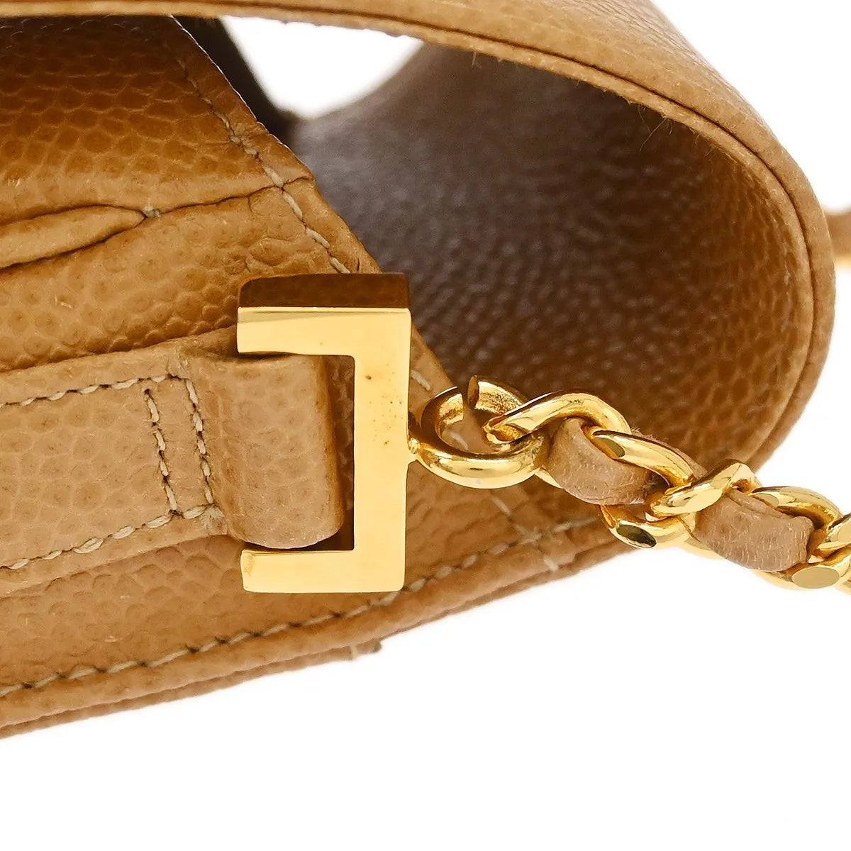 Chanel Vintage Cc Phone Holder Caviar Beige Leather Clutche & Pouche Bag (Pre-Owned)