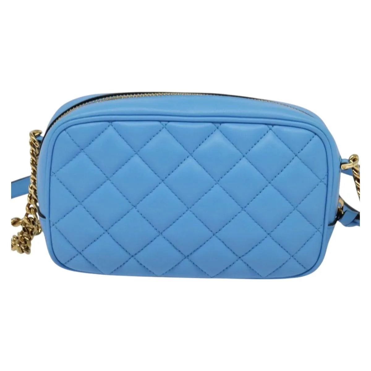 Versace Medusa Icon Front Slip Pocket Camera Quilted Leather Blue Leather Shoulder Bag Bag (Pre-Owned)