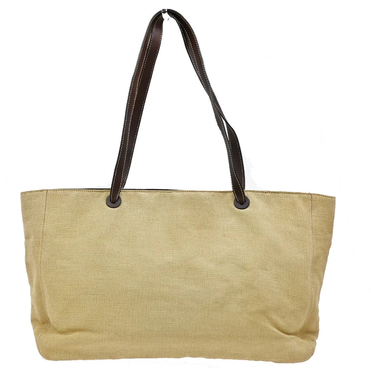 Chanel Vintage Cc Tote Canvas With Leather Beige Canvas Tote Bag Bag (Pre-Owned)