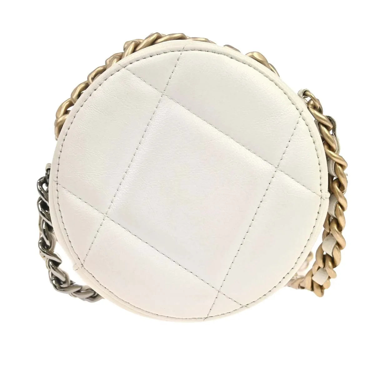 Chanel Round Clutch With Chain Quilted Lambskin White Leather Clutche & Pouche Bag (Pre-Owned)
