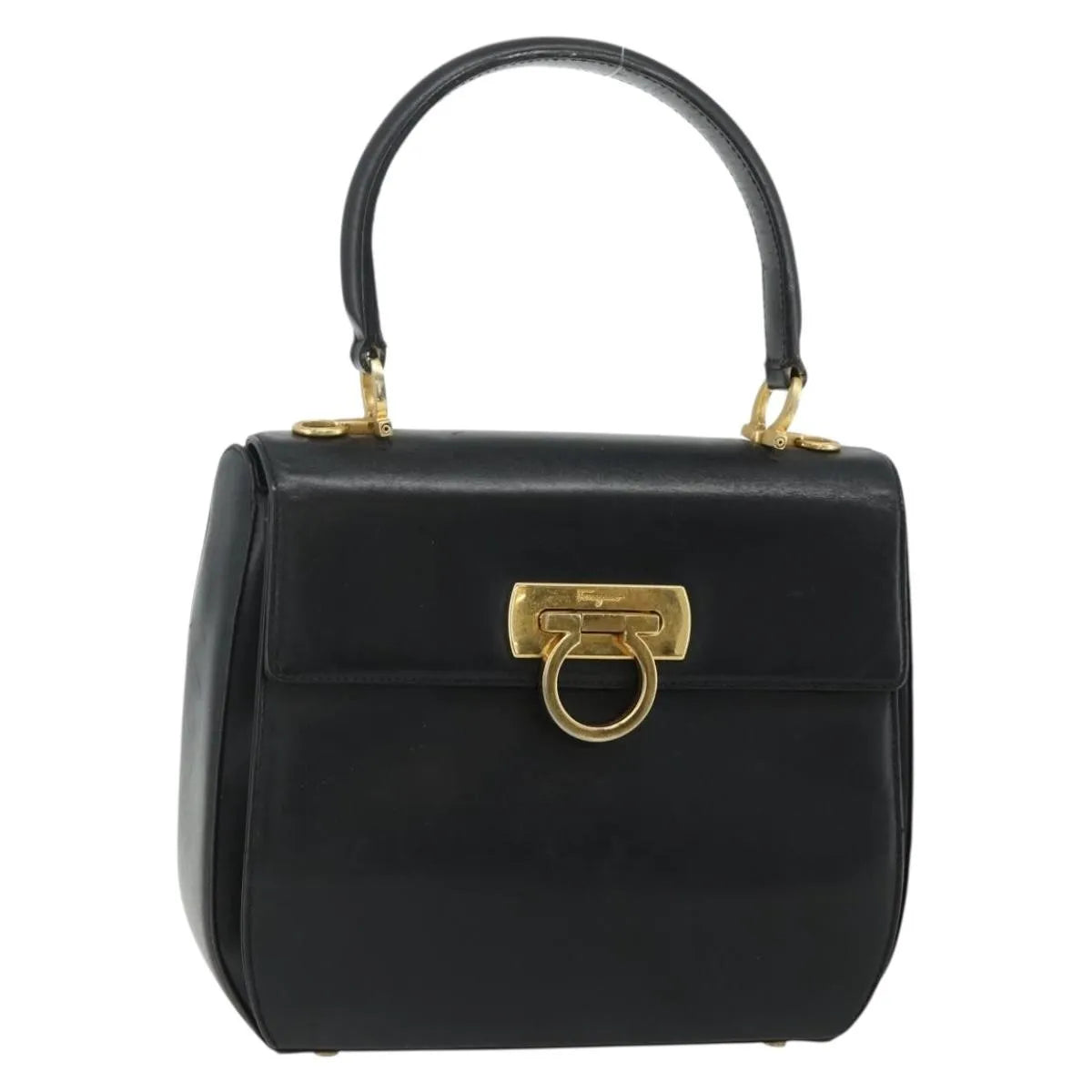 Salvatore Ferragamo Gancini Leather Black Leather Handbag (Pre-Owned)