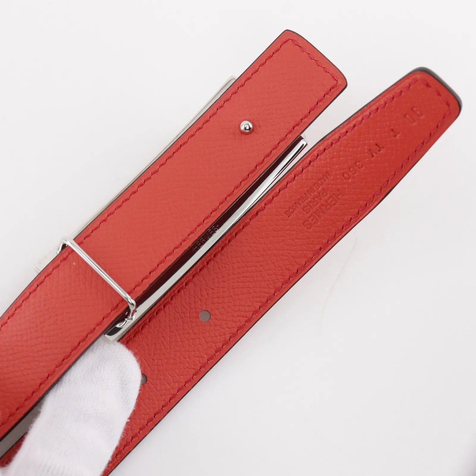 Hermes Rivale Reversible Belt Leather Red Leather Belts Accessory (Pre-Owned)