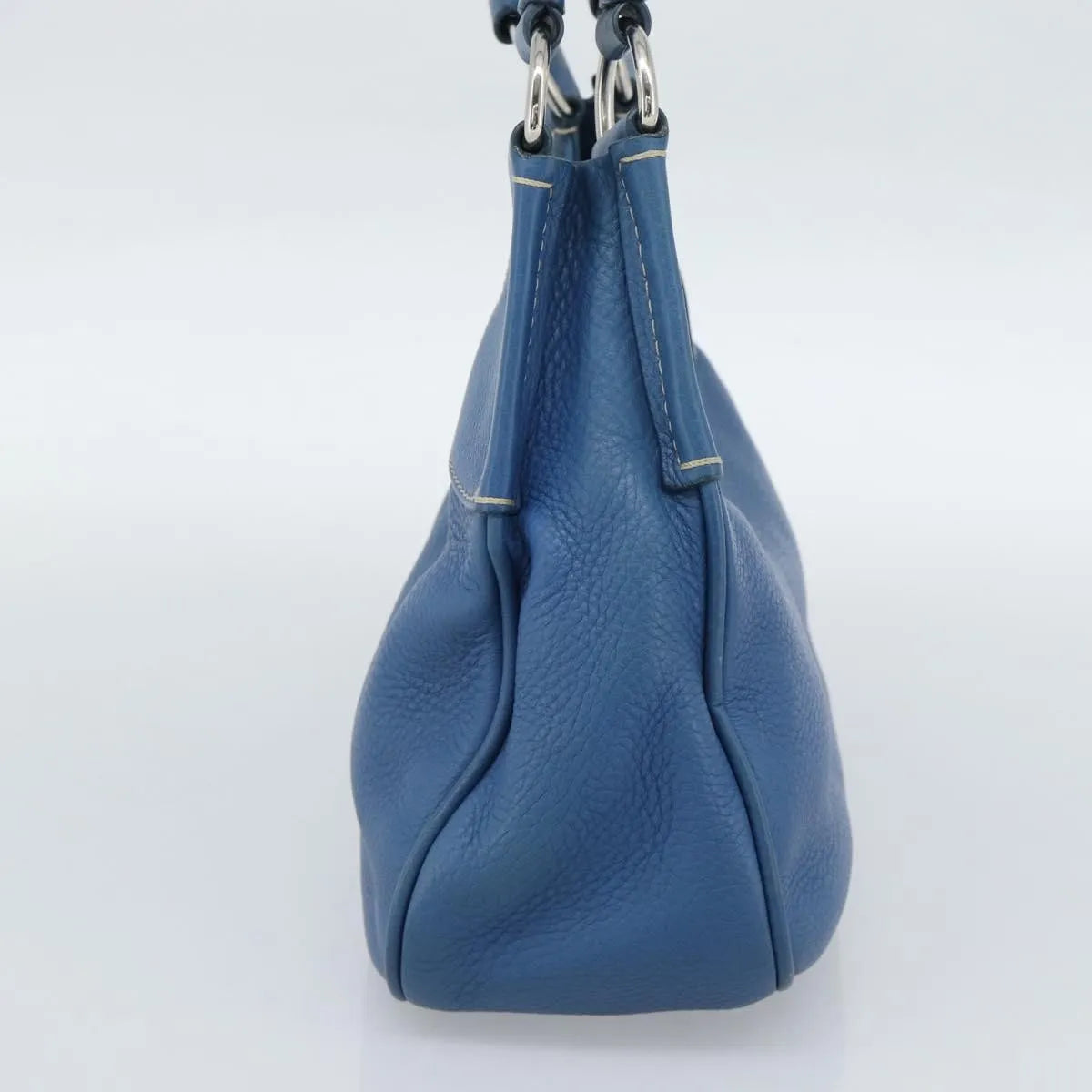 Prada Vitello Daino Convertible Tote Vitello Daino Blue Leather Handbag (Pre-Owned)