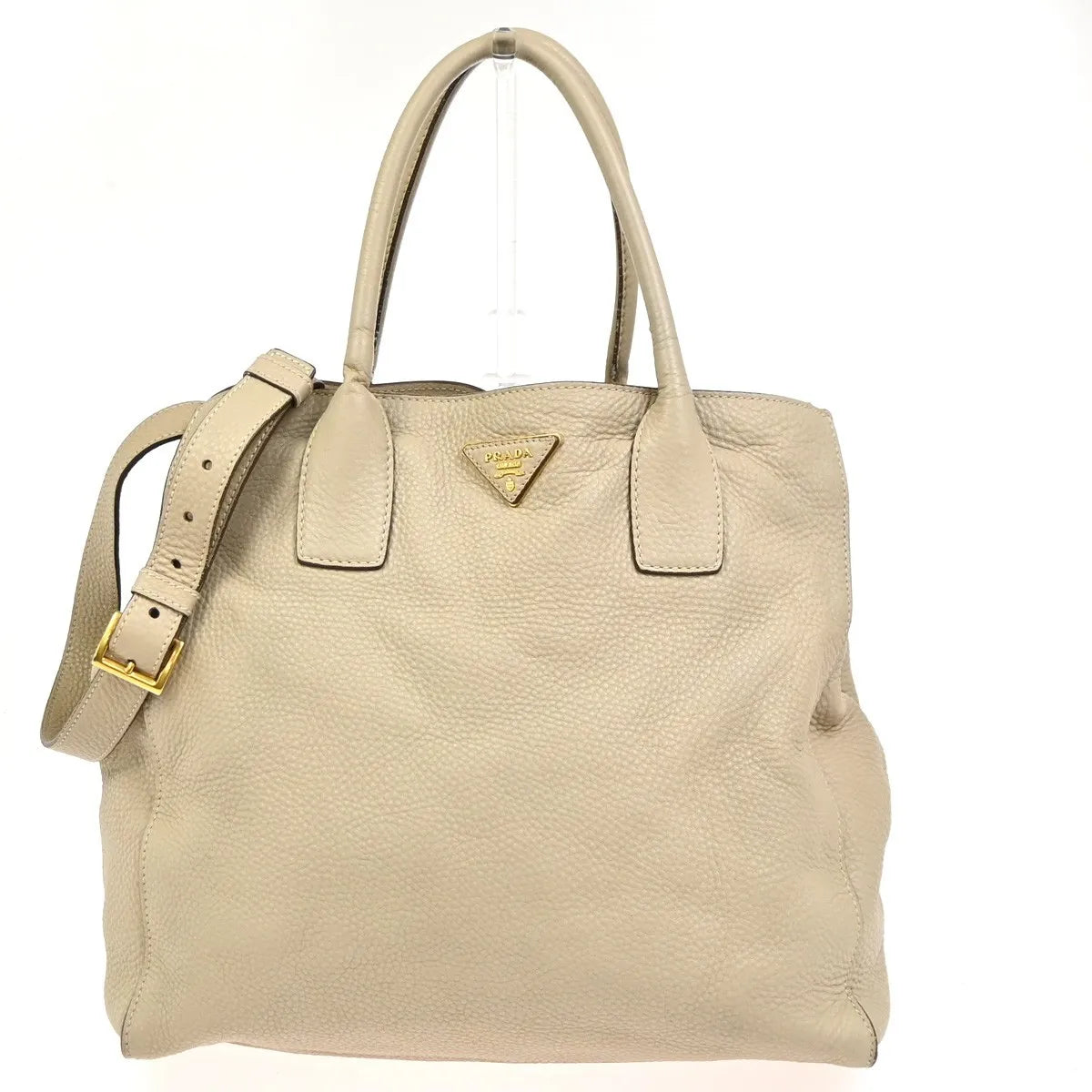 Prada Convertible Open Shopping Tote Vitello Daino Beige Leather Tote Bag Bag (Pre-Owned)